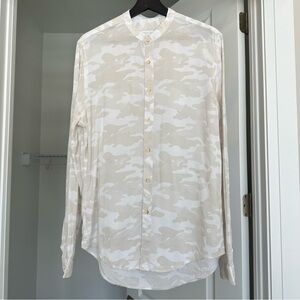 Zara Men's Beige Camouflage Button Down Linen Long Sleeve Shirt